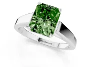 Fancy Green Radiant Cut Diamond Solitaire Engagement Ring Set in White gold with Prong Setting and Tapered Band