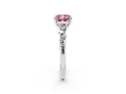 Fancy Pink Cushion Cut Diamond Solitaire Vine Band Ring Set in White gold with Round Accents and Prong Setting