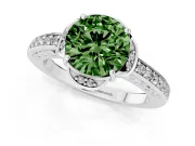 Fancy Green Round Cut Diamond Halo Ring Set in Silver with Channel Set Band and Prong Setting