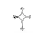 Round Lab-Grown Diamond Pavé Open Cross Pendant Necklace | Fleur-de-Lis Tips | White Gold