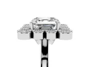 Asscher Cut Vintage Milgrain Bezel Cluster Halo Engagement Ring Setting | Plain Band | White Gold
