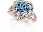 Fancy Blue Heart Cut Diamond Halo Split Shank Engagement Ring Set in Rose gold with Prong-Held Center Stone