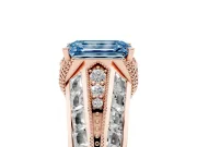 Fancy Blue Emerald Cut Diamond Vintage-Inspired Milgrain Ring Set in Rose gold with Accent Split Shank