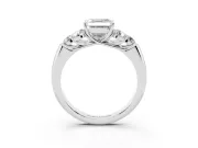 Asscher Cut Diamond Cluster Ring Set in Platinum with Round Accent Stones and Prong Setting on a Plain Band