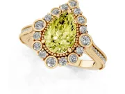 Fancy Yellow Pear Cut Diamond Halo Milgrain Pavé Ring Set in Yellow gold with Prong Setting