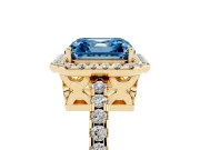 Asscher Cut Pave Halo Engagement Ring Setting for a Fancy Blue Lab-Grown Diamond | Yellow Gold