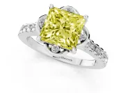Princess Cut Floral Petal Engagement Ring Setting for a Fancy Yellow Lab-Grown Diamond | Petal Accents | Platinum