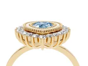 Fancy Blue Pear Cut Diamond Halo Ring Set in Yellow gold with Milgrain Edge and Round Prong Setting