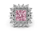 Princess Cut Floral Double Halo Engagement Ring Setting for a Fancy Pink Lab-Grown Diamond | Plain Band | Platinum