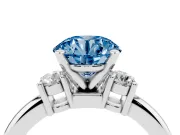 Fancy Blue Three-Stone Round Cut Diamond Ring Set in Silver with Prong Setting and Plain Band