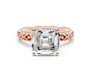Asscher Cut Diamond Solitaire Ring Set in Rose gold with Milgrain and Black Enamel X Pattern Band