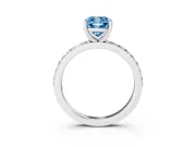 Fancy Blue Cushion Cut Diamond Solitaire Set in Silver with Round Pavé Band and Prong Setting