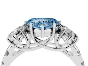 Fancy Blue Heart Cut Diamond Three-Stone Ring Set in White gold with Pavé Band