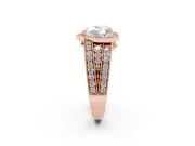 Heart Cut Diamond Halo Ring Set in Rose gold with Accent Split Shank and Prong Setting