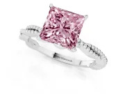Princess Cut Twisted Engagement Ring Setting for a Fancy Pink Lab-Grown Diamond | Beaded Twist | White Gold