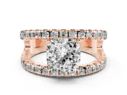 Cushion Cut Wide Open Split Shank Engagement Ring Setting | Pavé Strands | Rose Gold