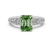 Emerald Cut Close Set Pave Engagement Ring Setting for a Fancy Green Lab-Grown Diamond | Multi Row | Sterling Silver