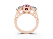 Round Engagement Ring Setting for a Fancy Pink Lab-Grown Diamond | Three Stone | Rose Gold