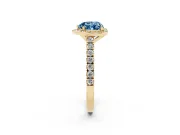 Fancy Blue Heart Cut Diamond Halo Engagement Ring Set in Yellow gold with Pavé Band and Prong Setting