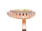 Fancy Yellow Pear Cut Diamond Halo Ring Set in Rose gold with Milgrain Edge and Round Prong Setting