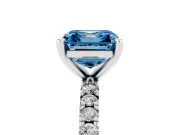 Fancy Blue Asscher Cut Diamond Pavé Band Solitaire Set in Silver with Prong Setting