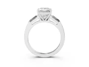 Princess Cut Diamond Solitaire Ring Set in Platinum with Tapered Baguette Side Stones and Prong Setting