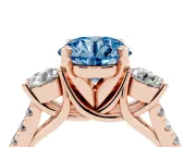 Round Three-Stone Engagement Ring Setting for a Fancy Blue Lab-Grown Diamond | Rose Gold