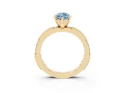 Fancy Blue Marquise Cut Diamond Solitaire Ring Set in Yellow gold with Slim Pavé Band and Prong Setting