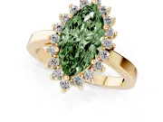 Fancy Green Marquise Cut Diamond Halo Ring Set in Yellow gold with Round Halo and Smooth Solitaire Band