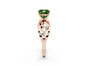 Fancy Green Princess Cut Diamond Solitaire Ring Set in Rose gold with Side Stones on Criss-Cross Band and Prong Setting