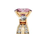 Fancy Pink Three-Stone Oval Cut Diamond Twist Band Ring Set in Yellow gold with Pavé Accents and Prong Setting