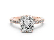 Radiant Cut Hidden Halo Solitaire Engagement Ring Setting | Shared Prong Band | Rose Gold