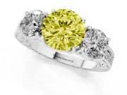 Round Vintage Three Stone Engagement Ring Setting for a Fancy Yellow Lab-Grown Diamond | Sterling Silver