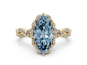 Marquise Milgrain Halo Engagement Ring Setting for a Fancy Blue Lab-Grown Diamond | Graduated Shoulders | Yellow Gold