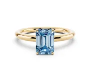Emerald Cut Low Set Solitaire Engagement Ring Setting for a Fancy Blue Lab-Grown Diamond | Plain Band | Yellow Gold