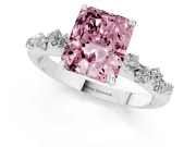 Fancy Pink Radiant Cut Diamond Cluster Solitaire Ring Set in Silver with Prong Setting