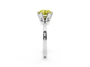 Fancy Yellow Round Cut Diamond Solitaire Engagement Ring Set in Platinum with Slim Tapered Solitaire Band