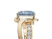 Radiant Cut Bypass Solitaire Engagement Ring Setting for a Fancy Blue Lab-Grown Diamond | Pavé Strands | Yellow Gold