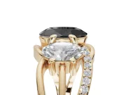 Fancy Black Oval Lab-Grown Diamond Three-Stone Ring Set in Yellow Gold with Split Shank and Prong Setting