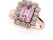 Emerald Cut Scalloped Cluster Halo Engagement Ring Setting for a Fancy Pink Lab-Grown Diamond | Plain Band | Rose Gold