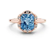 Radiant Cut Petal Halo Engagement Ring Setting for a Fancy Blue Lab-Grown Diamond | Rose Gold