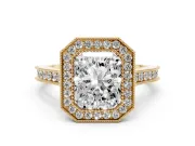 Radiant Cut Vintage Milgrain Halo Engagement Ring Setting | Bezel Head | Yellow Gold
