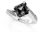 Fancy Black Asscher Cut Diamond Solitaire Ring Set in Platinum with Intertwined Pavé Twist Band