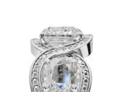 Radiant Cut Three Stone Halo Engagement Ring Setting | Pavé Wave Band | Sterling Silver