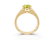 Fancy Yellow Round Cut Diamond Split Shank Ring Set in Yellow gold with Pavé Band and Prong Setting