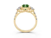 Cushion Cut Three Stone Engagement Ring Setting for a Fancy Green Lab-Grown Diamond | Accented Shoulders | Yellow Gold