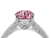 Round Hidden Halo Engagement Ring Setting for a Fancy Pink Lab-Grown Diamond | Milgrain Pave | Sterling Silver