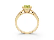 Fancy Yellow Oval Cut Diamond Solitaire Ring Set in Yellow gold with Milgrain Double Row Round Pavé Band