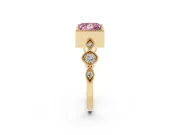 Fancy Pink Princess Cut Diamond Vintage-Inspired Milgrain Ring Set in Yellow gold with Marquise Stations of Round Accents