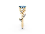 Fancy Blue Oval Cut Diamond Solitaire Ring Set in Yellow gold with Twisted Marquise Accent Band